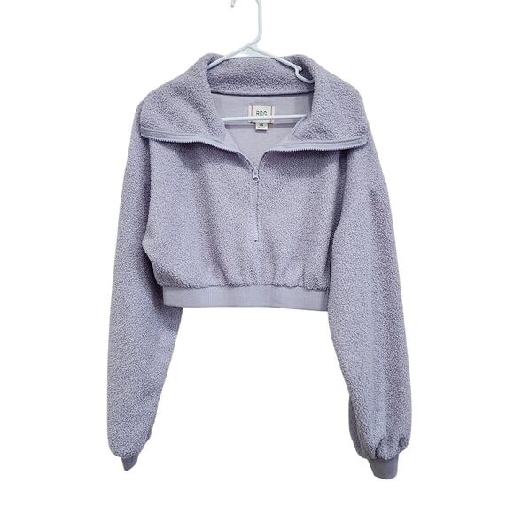 BDG Urban Outfitters Quarter Zip Cropped Sweatshirt Lilac Faux Fur Size Large - Picture 1 of 7